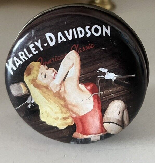 Harley Davidson Box Of Tin With Pin Up, for Objects L 6,4 CM, Vintage