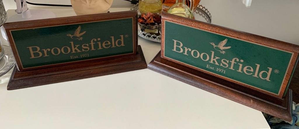 🔴 BROOKSFIELD Werbeschild aus Vintage-Holz, 29 cm, 2 Stück 