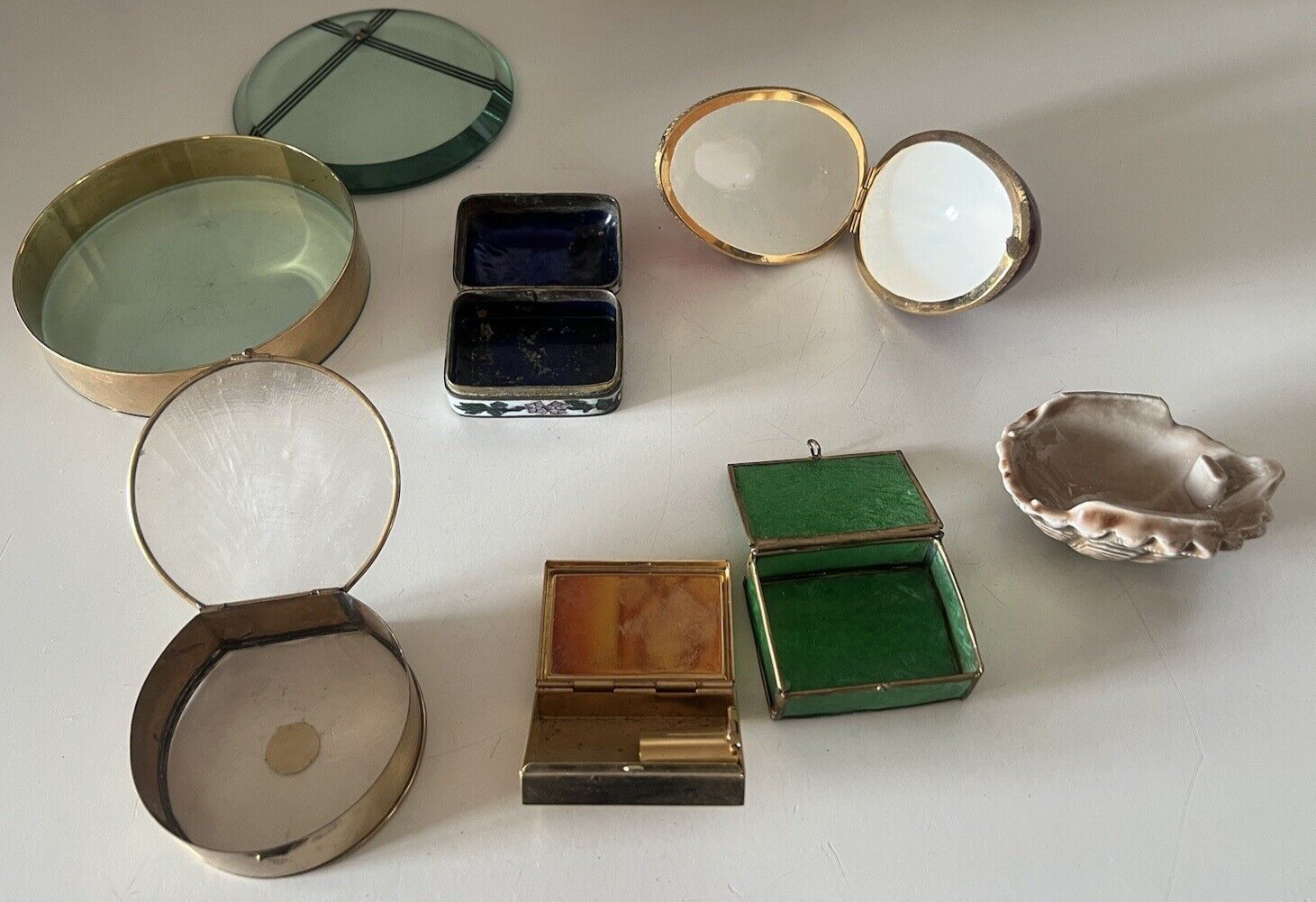 🔴 Scatole cofanetti scatoline ottone e vetro metallo e fabergè vintage