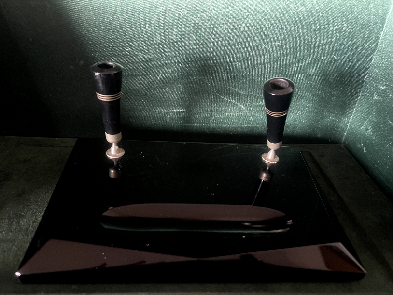 OMAS Onyx Black Fountain Pen Desk Holder Vintage 2 Places