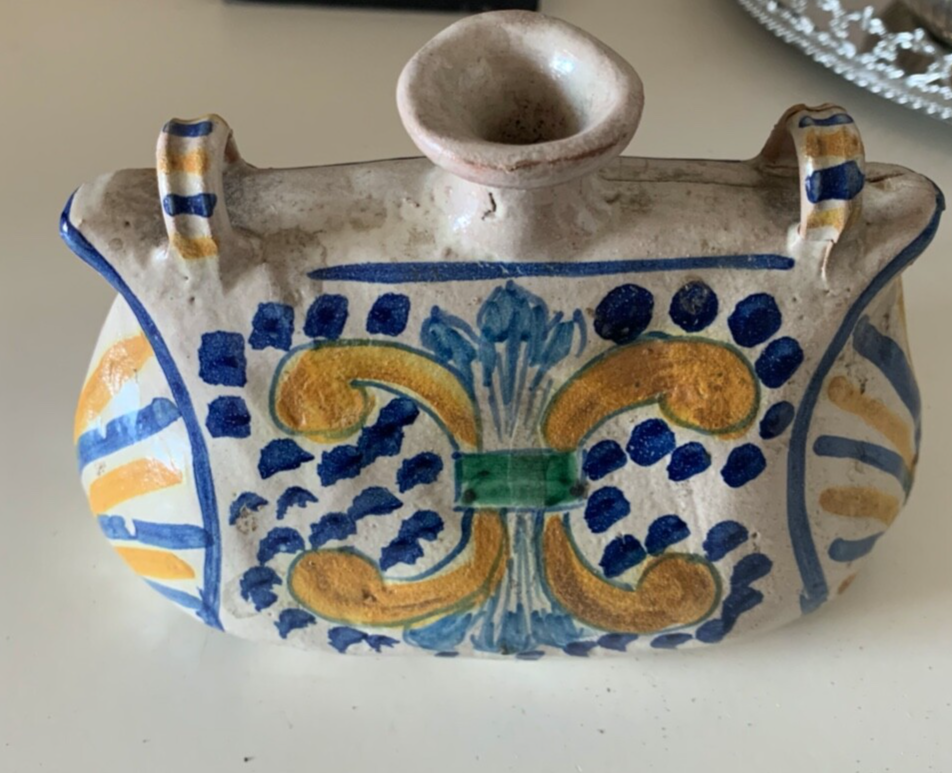 🔴 Vaso vasetto COTTO CERAMICA DIPINTA A MANO del 1900 da restaurare