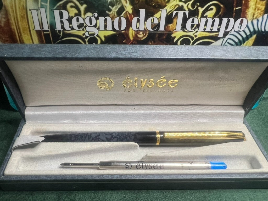 Elysee Stylo-Plume Sphère Laque Marbré Profiles Doré Avec Boîte 