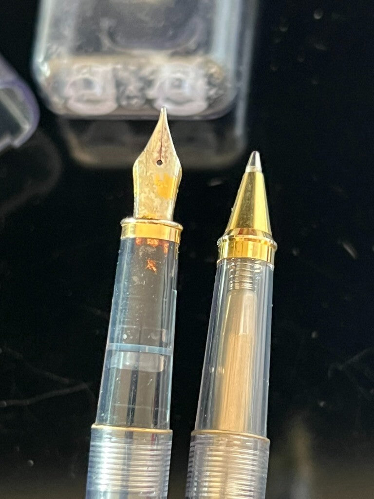 🔴 UNIC penna stilografica e sfera roller DEMONSTRATOR trasparenti vintage 1990