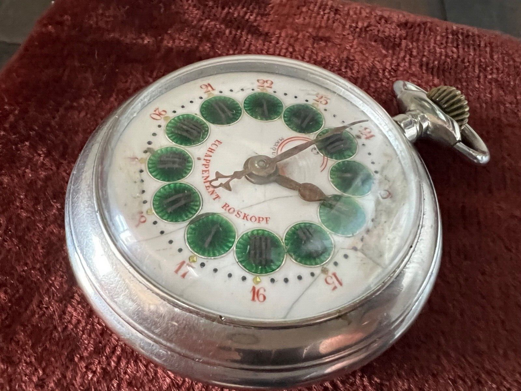 Roskopf Montre Poche Cadran Vernis Irisés Manuel Fonctionne Vintage