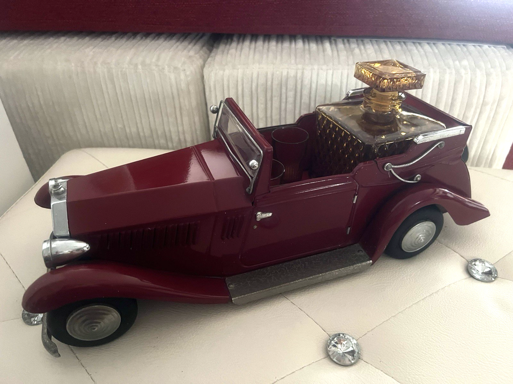 🔴 ROLLS ROYCE auto Set Bar VIP rosso decanter bicchieri cristallo vintage '60