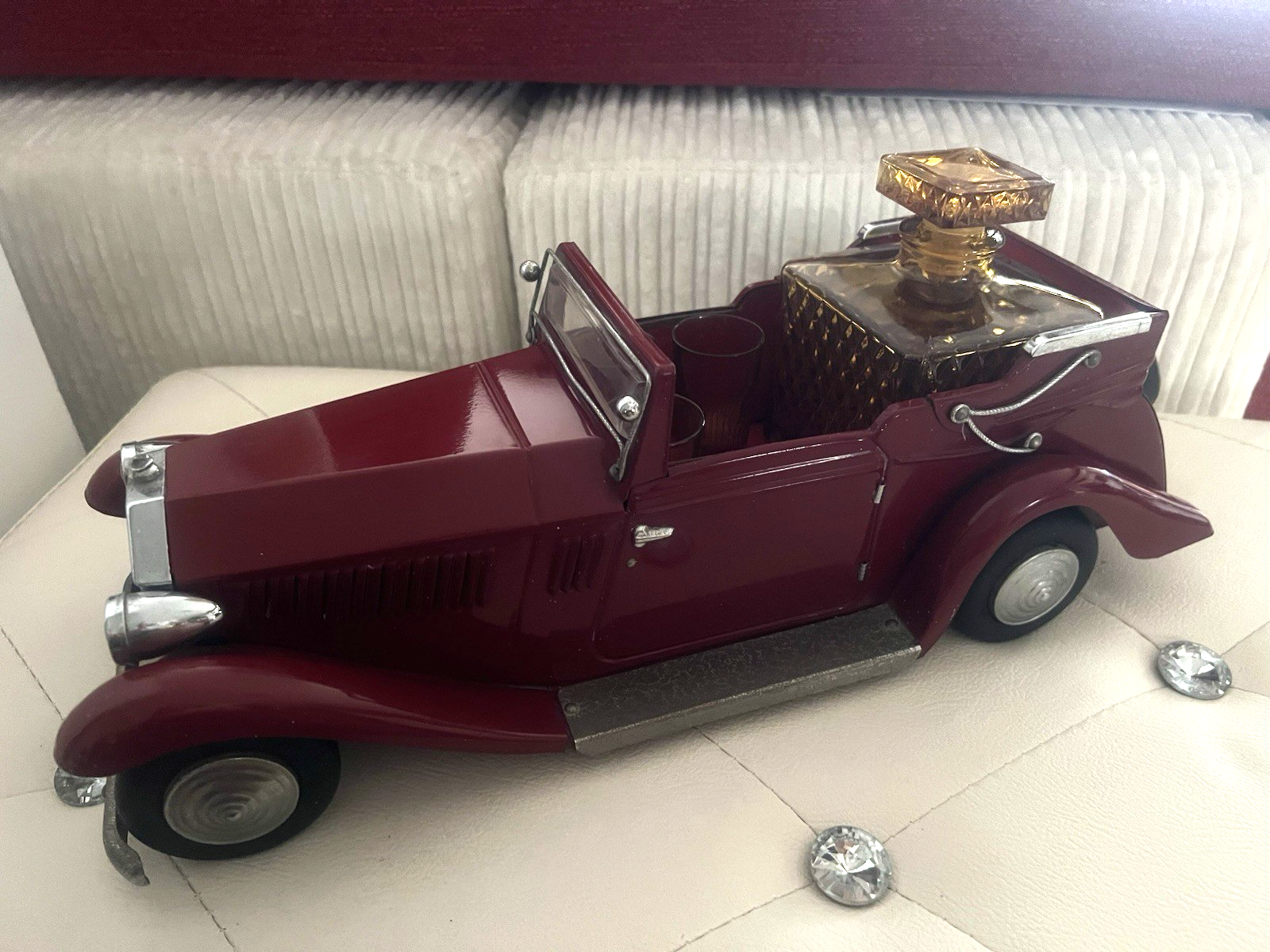 🔴 ROLLS ROYCE auto Set Bar VIP rosso decanter bicchieri cristallo vintage '60