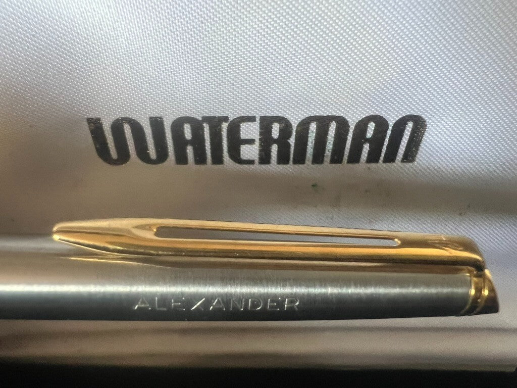 Waterman Stylo-Plume Sphère Chrome Profils Doré Initiales Alexander Écrit