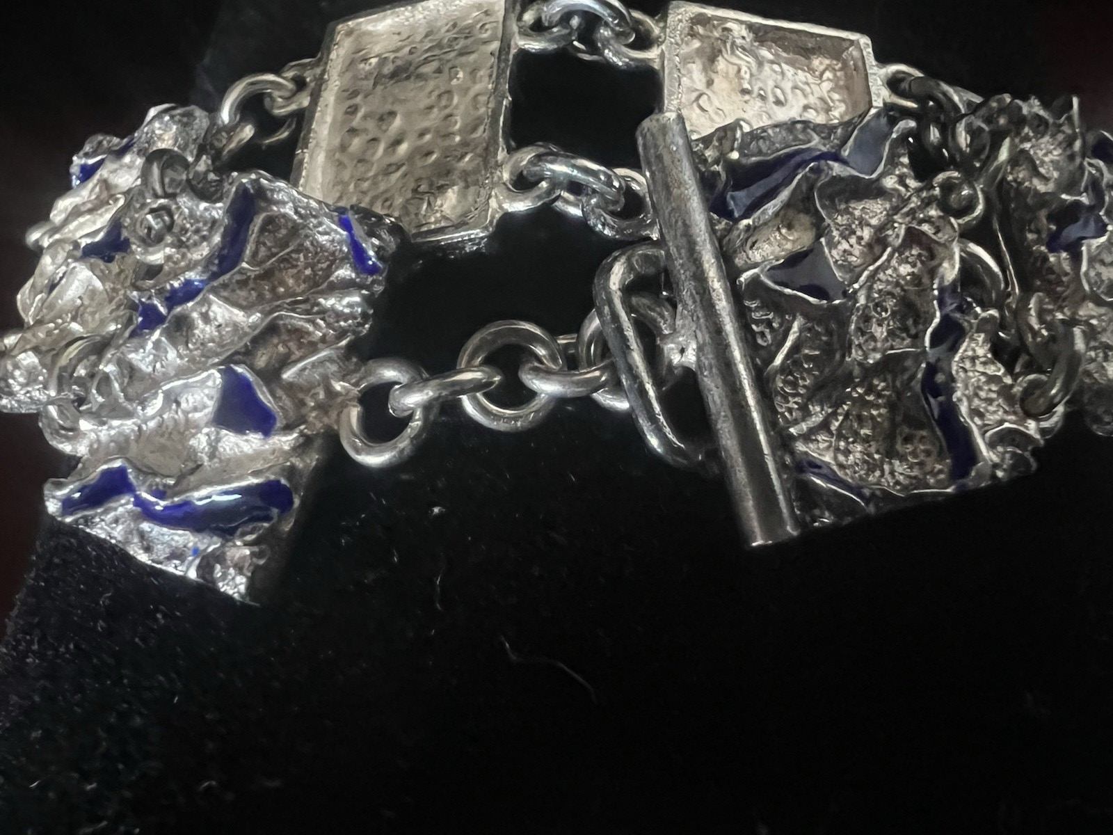 🔴 Bracciale ARGENTO 800 lingotti cesellati smalti blu cobalto Italy vintage