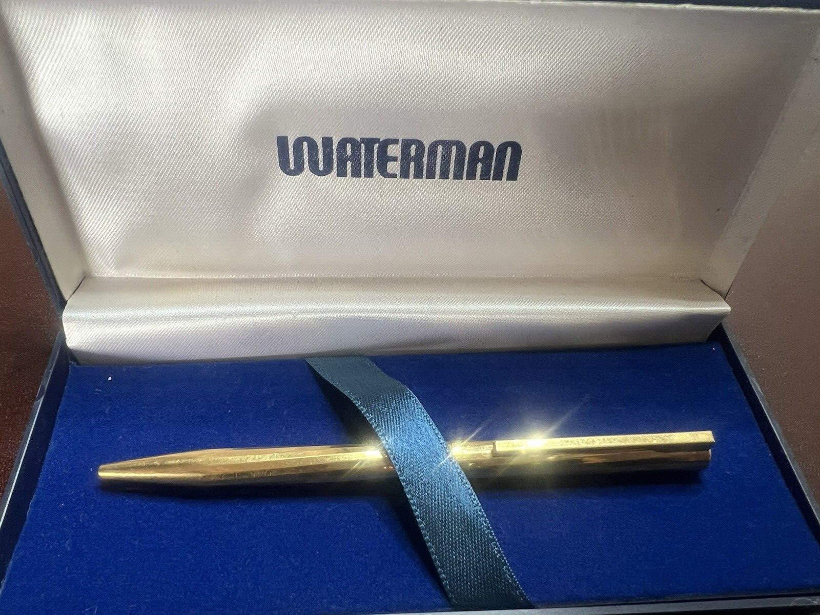 🔴 WATERMAN penna sfera Torsade placcata oro sfaccettata con astuccio vintage