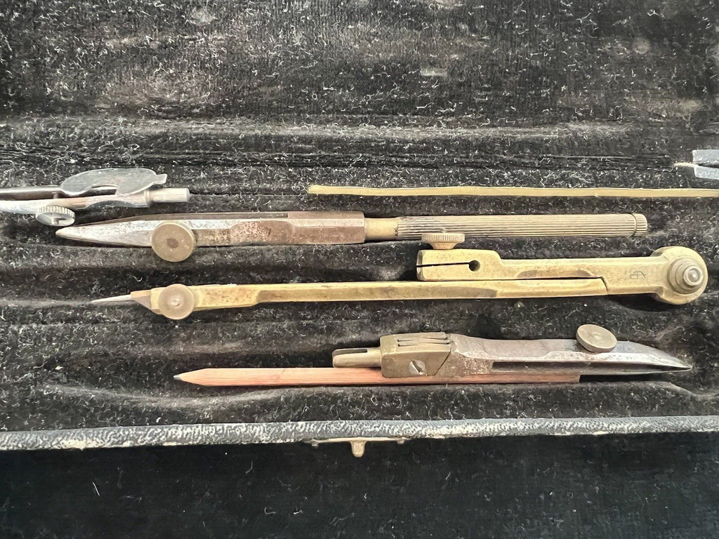 🔴 COMPASSI MILANO disegno tecnico ottone scatola velluto legno pelle VINTAGE