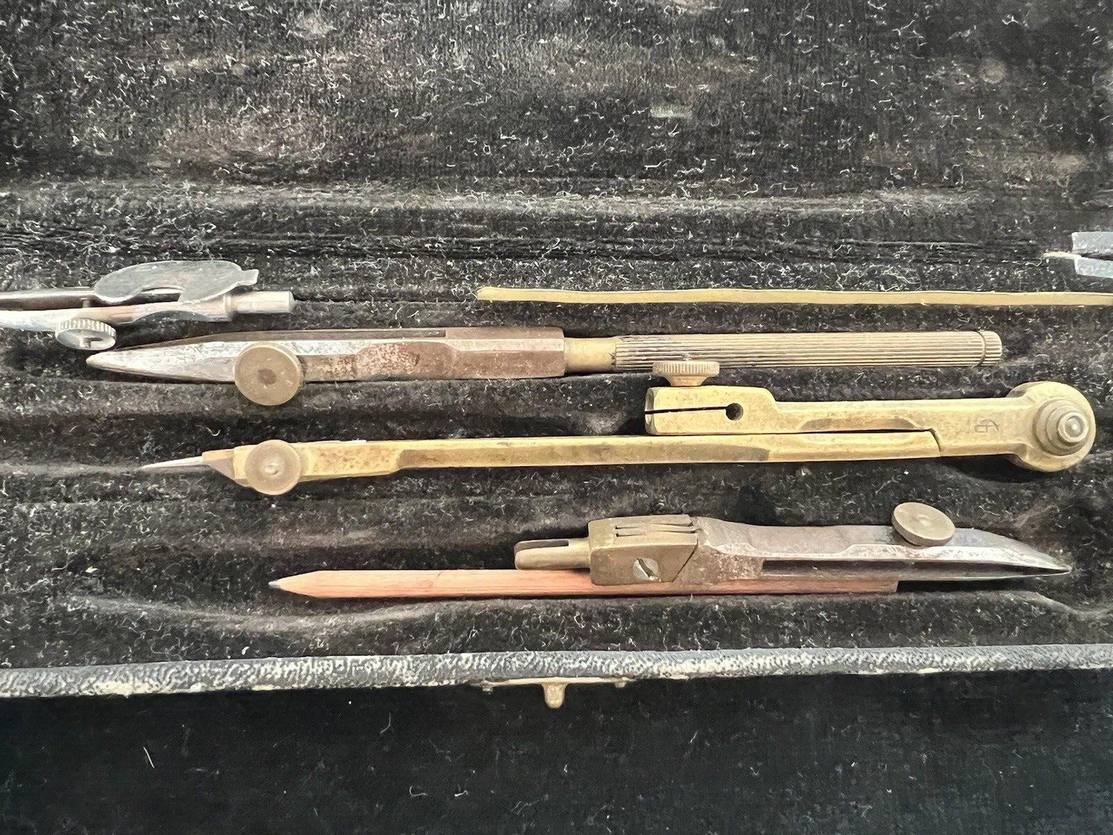 🔴 COMPASSI MILANO disegno tecnico ottone scatola velluto legno pelle VINTAGE