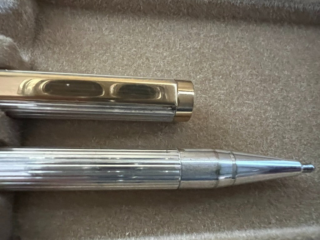 Columbus Stylo-Plume Sphère Argent Massif 925 Rayé À Bas Relief Vintage 1970