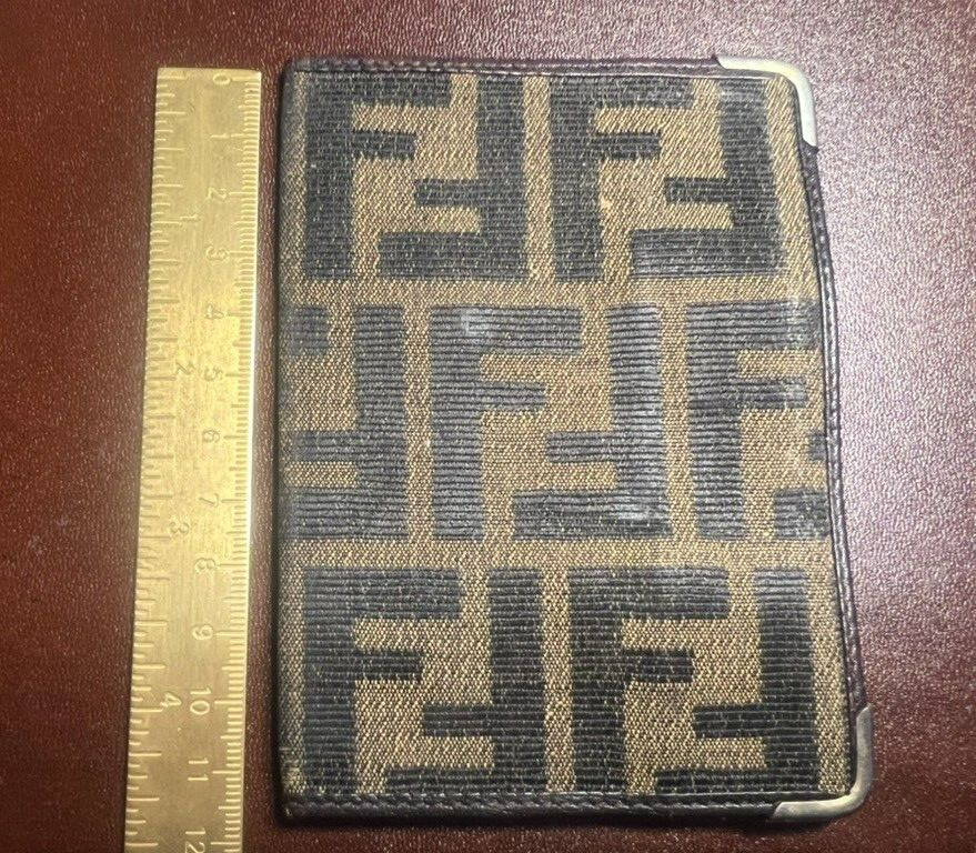 Fendi Porte-Documents Homme Tissu Citrouille Interne Cuir Coins Métal Vintage 
