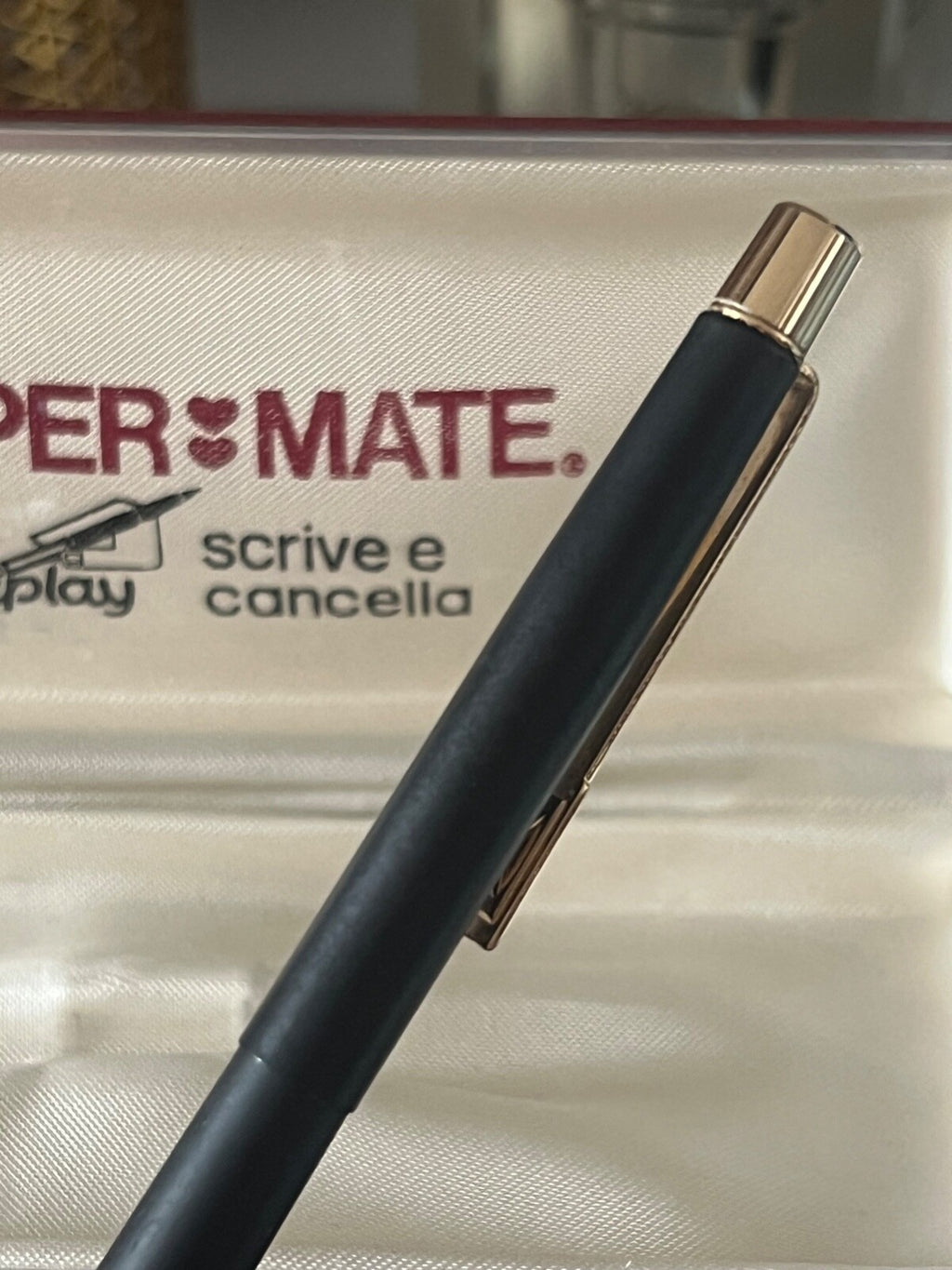 🔴 PAPERMATE penna sfera EPOXY in lacca nera profili dorati scatola vintage