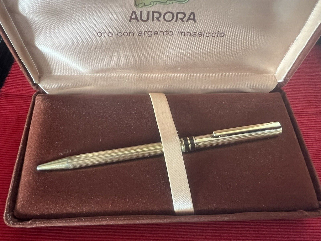 🔴 AURORA penna sfera Marco Polo ARGENTO 925 dorato smalti marroni 9