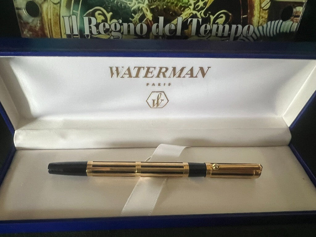 🔴 WATERMAN penna sfera Night and Day placcata oro con finestre concave scrive
