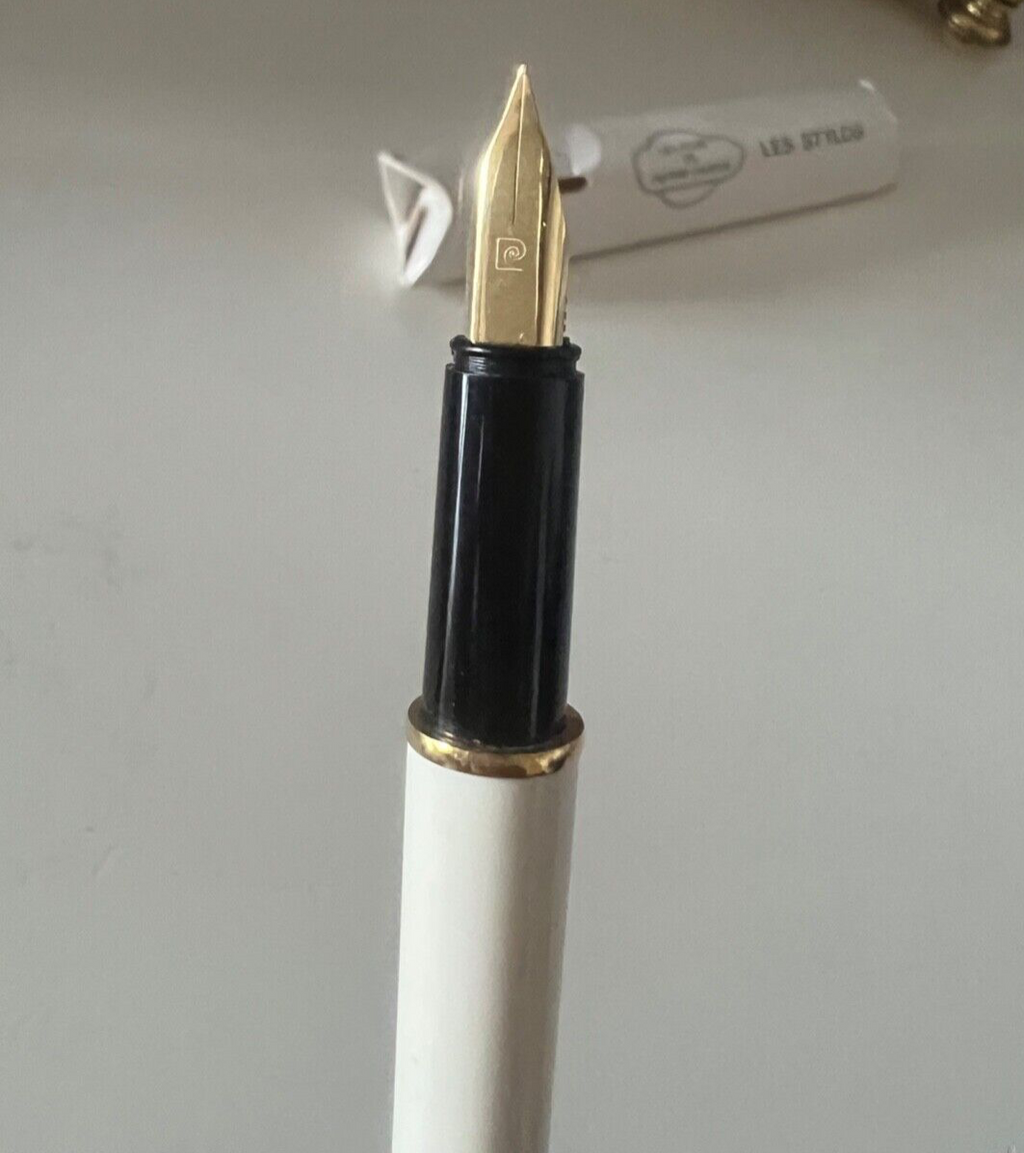 🔴 PIERRE CARDIN penna stilografica bianca pennino laminato oro Les stylos