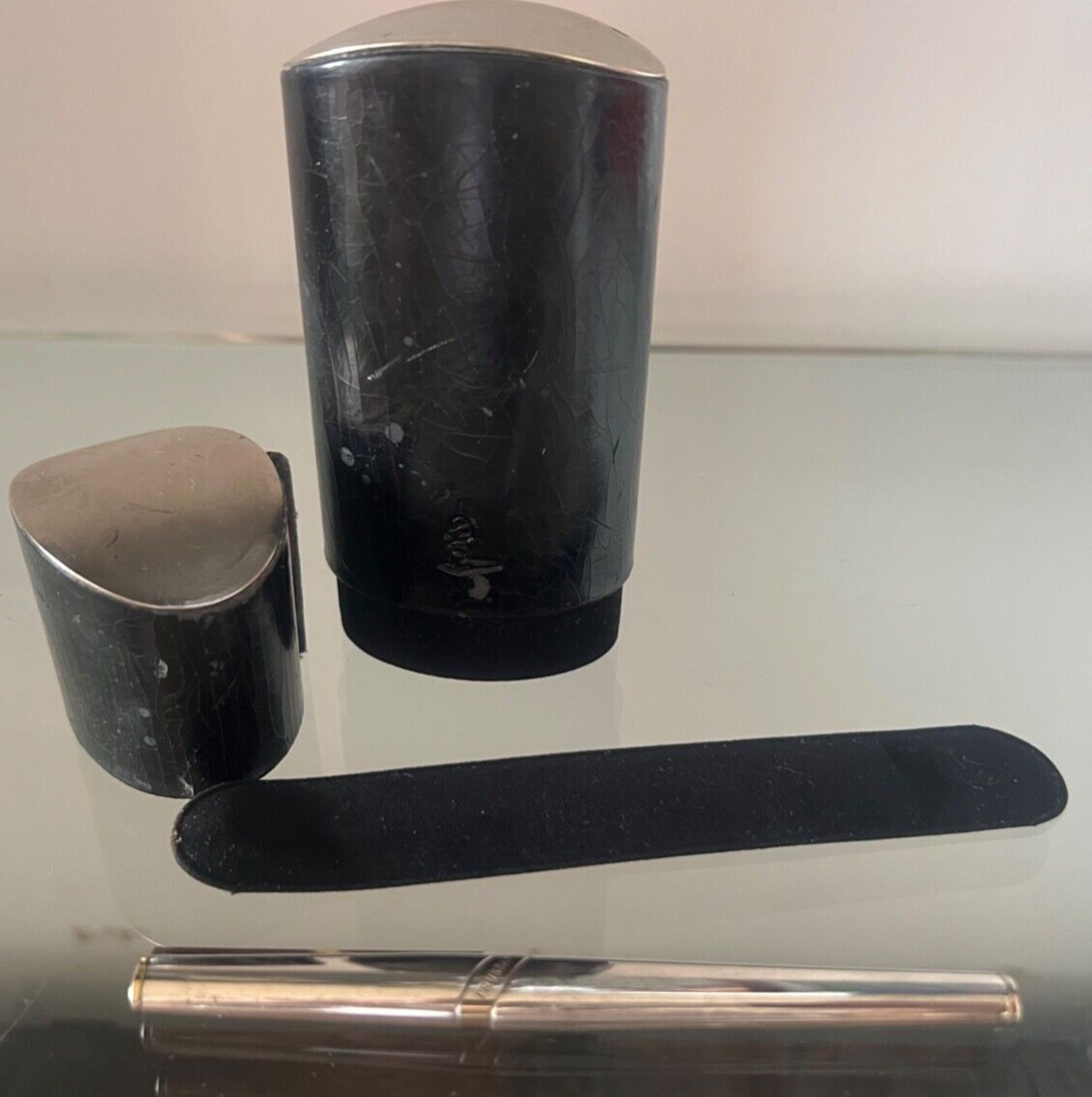 🔴 TRUSSARDI penna sfera cromata profili dorati scrive porta occhiali VINTAGE