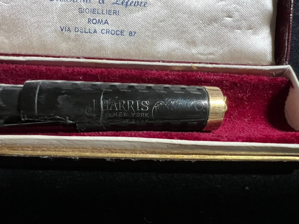 🔴 J HARRIS & Co penna stilografica a leva pennino ORO 14 K vintage 1940