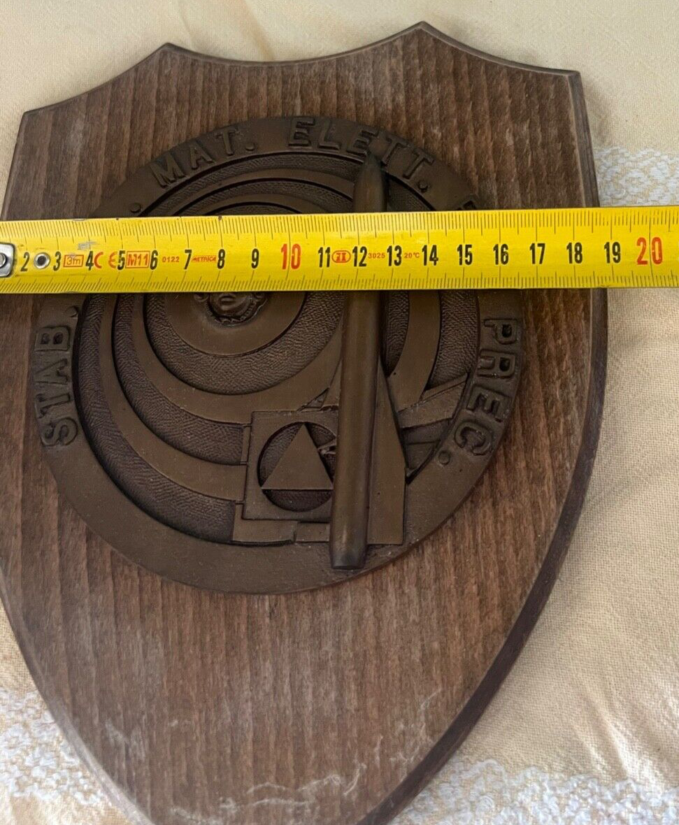 🔴 MILITARE CREST stabilimento MATERIALI ELETTRONICI scudo legno ottone vintage
