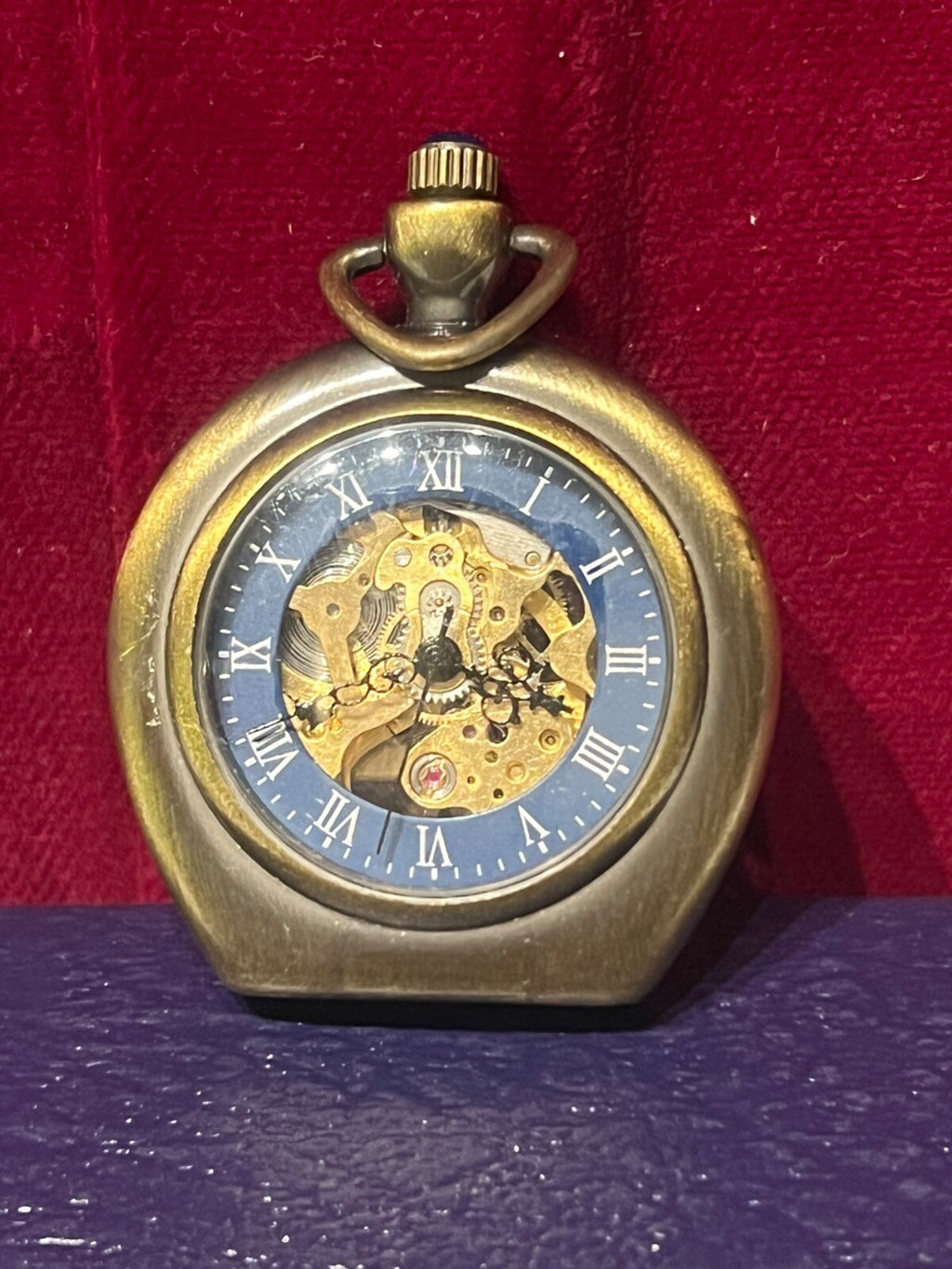Montre Poche Homme Squeletté Mouvement Manuel Fonctionne Couronne Cabochon