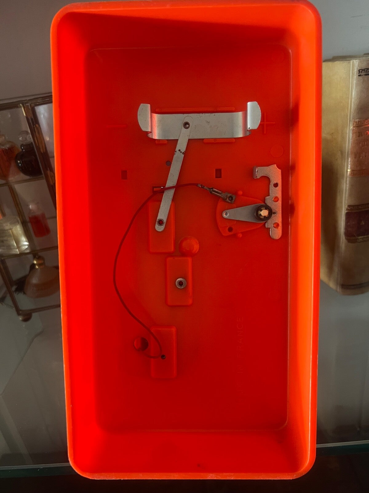 🔴 MACOUSETTE Handkurbel-Spielzeugnähmaschine orange L 25 cm Vintage 