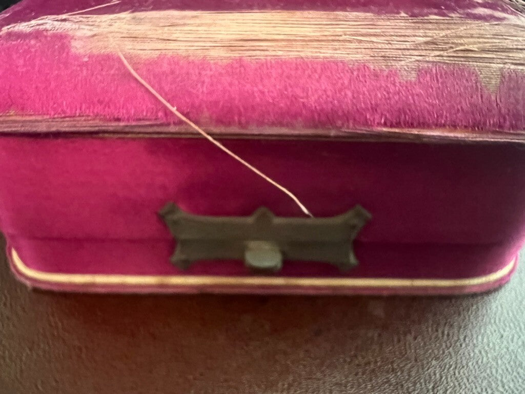 🔴 Scatola orecchini astuccio cofanetto velluto tessuto viola antico 1920