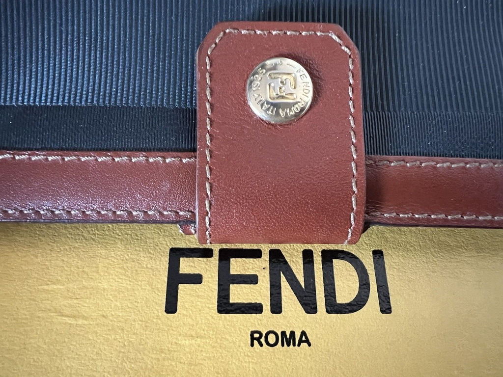 🔴 FENDI Roma black fabric and leather diary holder with vintage box L 13 h 17 