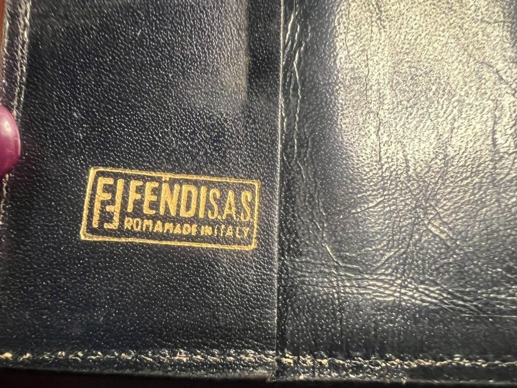 Fendi Portefeuille Homme Tissu Citrouille Bleu Interne Cuir Avec Crochet Rétro