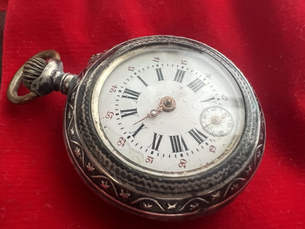 🔴 Orologio tasca ARGENTO 800 donna da revisionare parti vintage cilindri 5