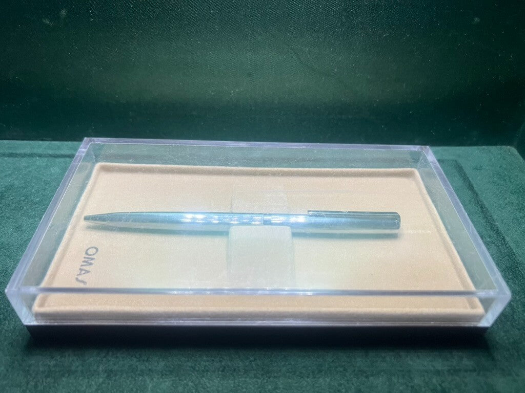 🔴 OMAS penna sfera cromata a righe Rinascimento scrive con astuccio