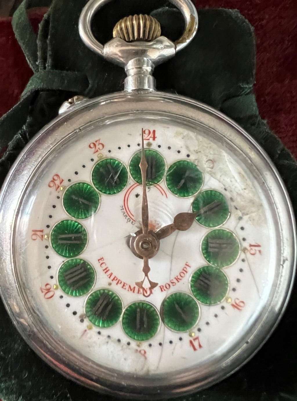Roskopf Taschenuhr Zifferblatt Emaille Irisierend Hand-Aufziehbar Runs Vintage