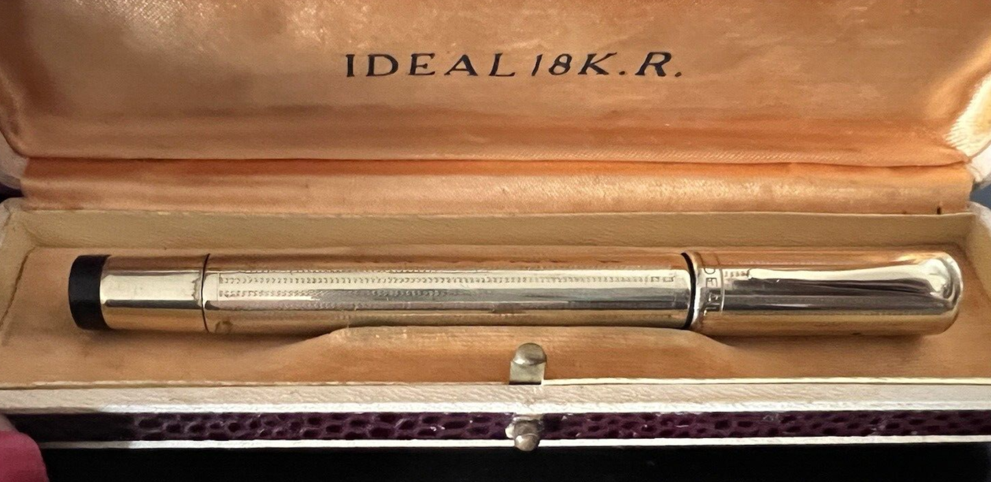 🔴 IDEAL penna stilografica retrattile pennino ORO 14 KT funziona vintage A
