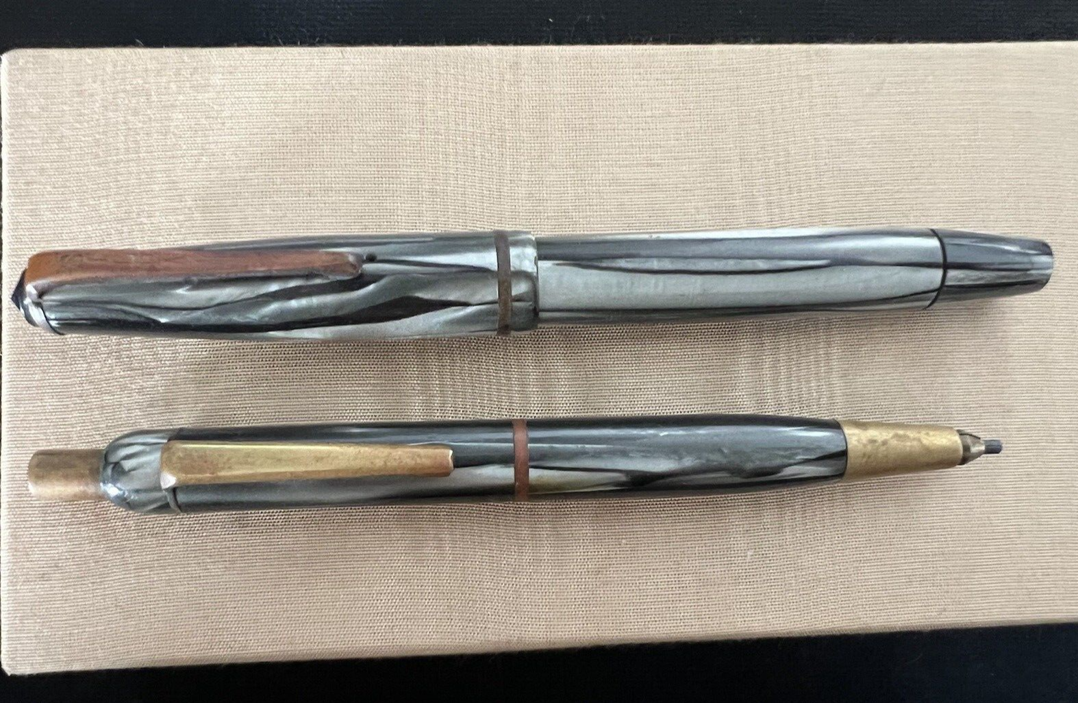 🔴 SILPA penna stilografica CELLULOIDE pennino ORO e Matita meccanica ANTICHE 30