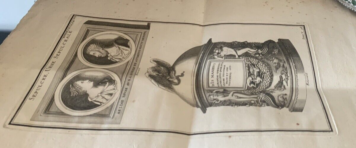🔴 BOISSARD painting engraving tomb urn burial noble couple 