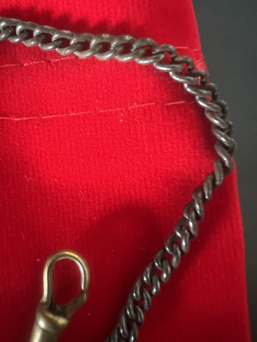 🔴 CATENA orologio tasca ottone bronzato con moschettone Lunghezza 29 cm VINTAGE