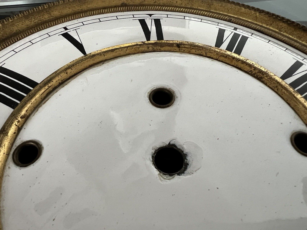 Cadran Horloge Pendule Mur Émaillé Bord Laiton 4 Trous Vintage