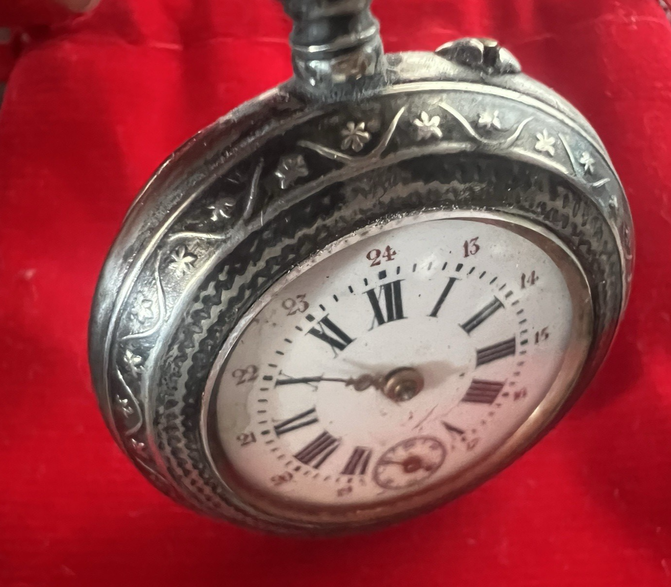 🔴 Orologio tasca ARGENTO 800 donna da revisionare parti vintage cilindri 5