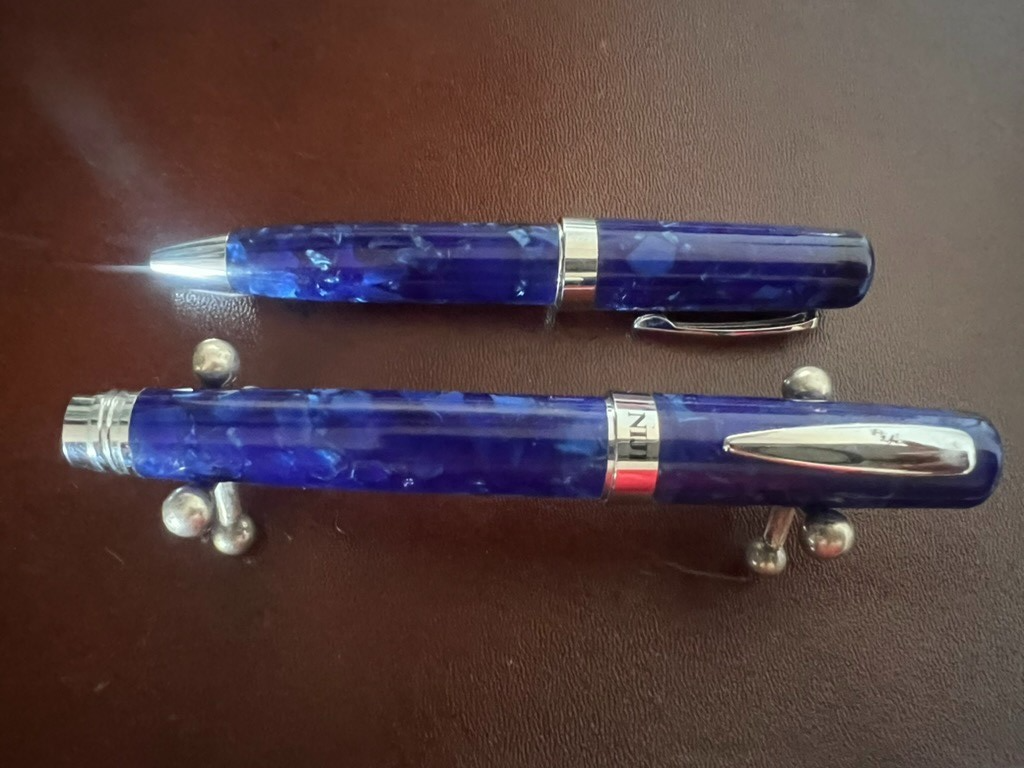 🔴 NIJI penna stilografica e sfera BLU RESINA IRIDESCENTE scrivono con astuccio