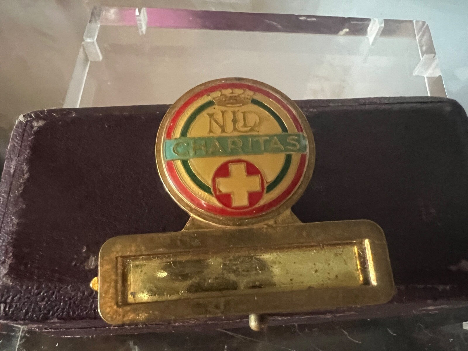 Nld Medals Cross Red Caritas for Jacket Shirt Varnish Marker Name Vintage