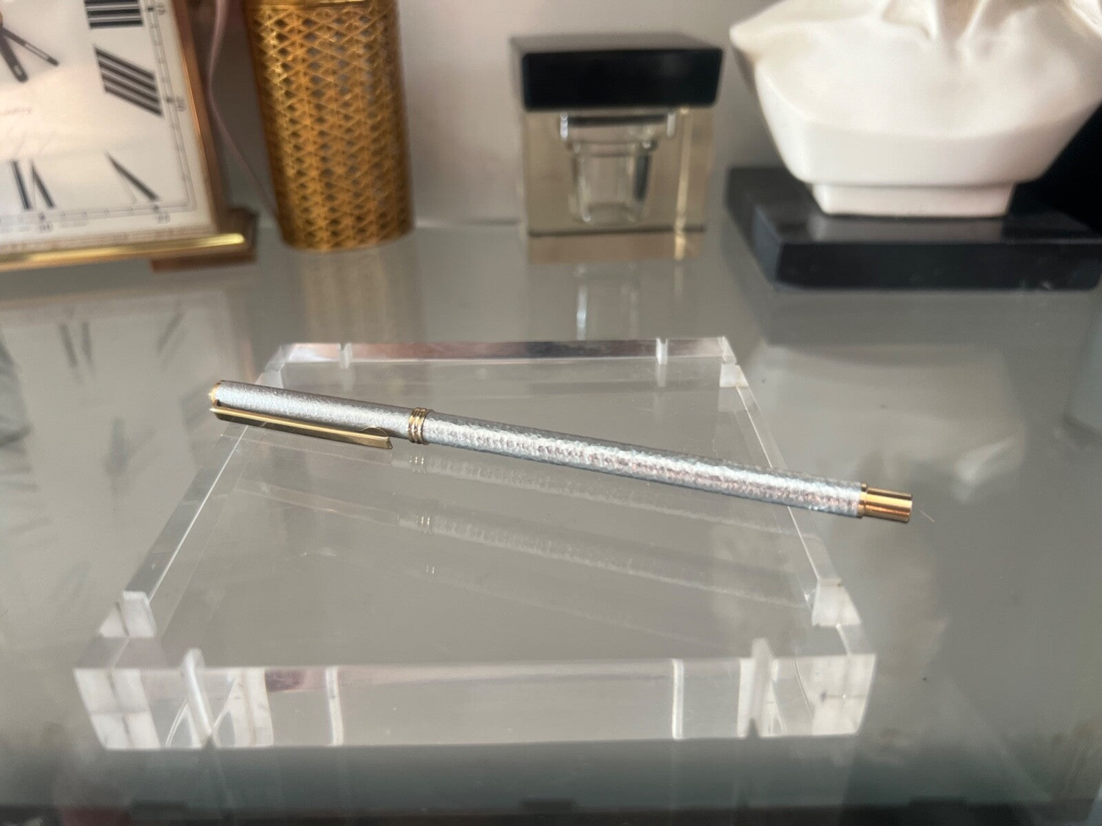 Clap Stylo-Plume Sphère Métal Martelé Très Mince Remplacer Recharge Vintage