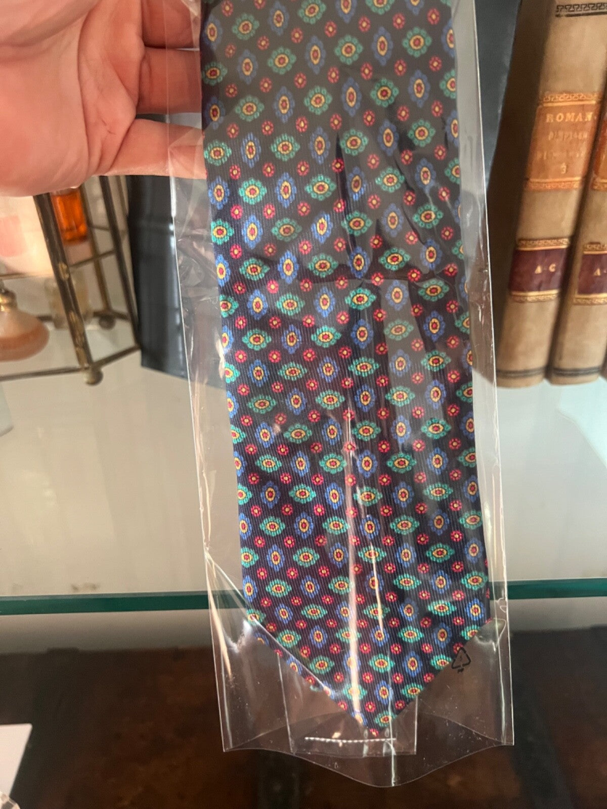 🔴 FENDI cravatta uomo SETA BLU AZZURRA ROSSA FIORI classica italiana busta