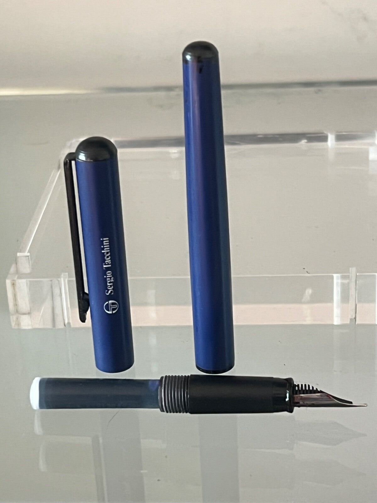 🔴 SERGIO TACCHINI penna stilografica GOLF lacca blu a cartuccia scrive vintage