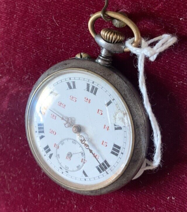 Montre Poche Français Remontage Manuel Cadran Céramique Fonctionne Antique 