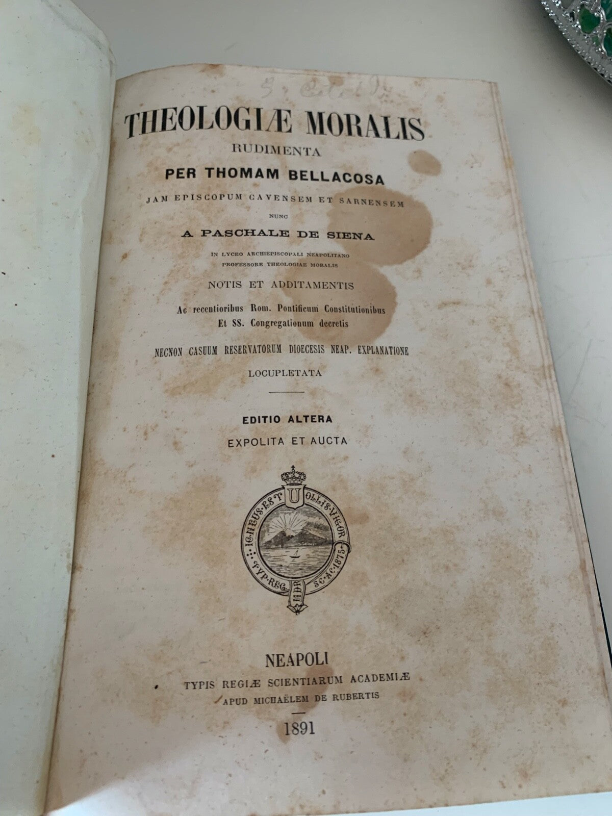 Livre Theologie Moralis Thomas Bellacosa Altera Latin Antique 1891 