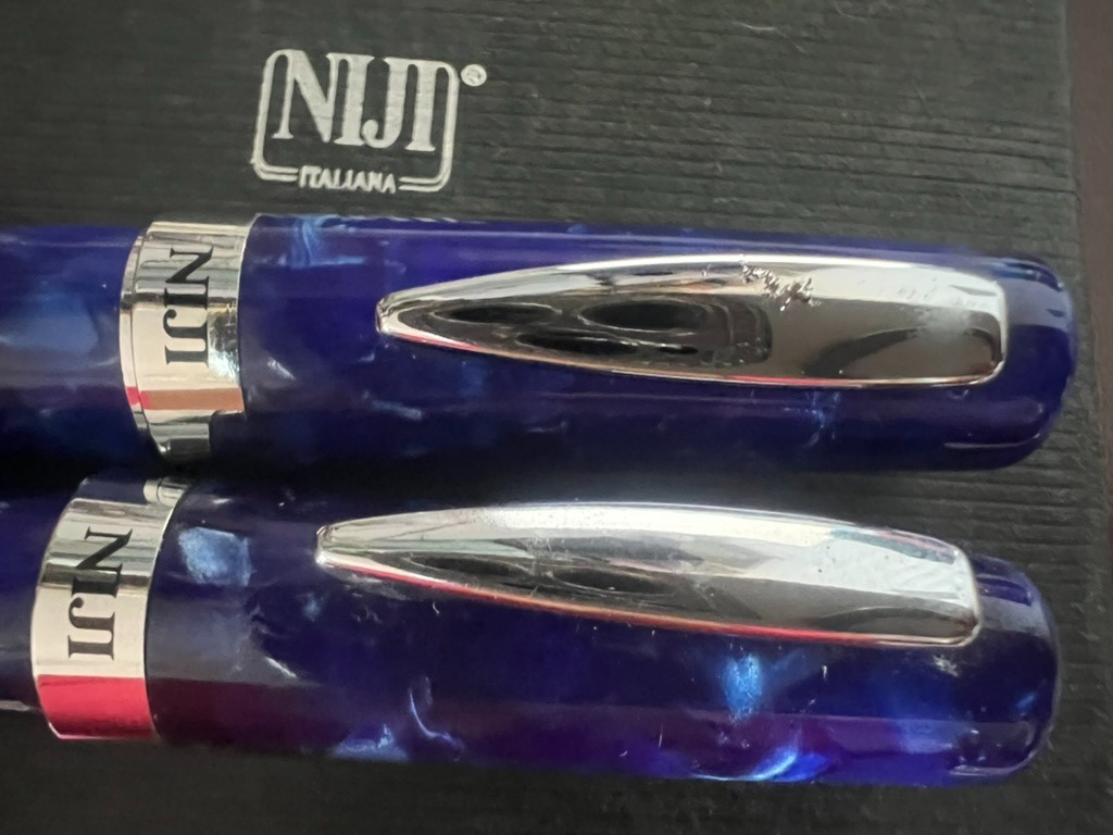 🔴 NIJI penna stilografica e sfera BLU RESINA IRIDESCENTE scrivono con astuccio