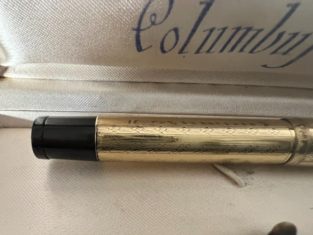 Red Columbus Retractable Engraved Fountain Pen Works Vintage 