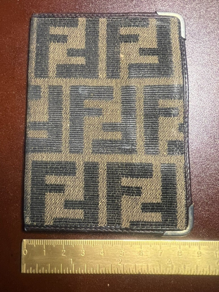 FENDI Porte Documents Homme Tissu Zucca Intérieur Cuir Angles Métal Vintage