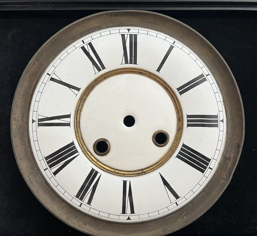 Cadran Horloge Pendule Mur Émaillé Bord Laiton 3 Trous Vintage