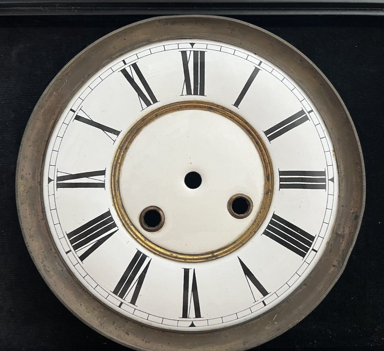 Cadran Horloge Pendule Mur Émaillé Bord Laiton 3 Trous Vintage